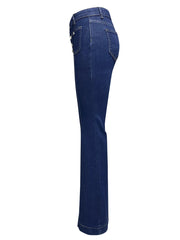 Flare Pants Women Mom Jeans Vintage Wide Leg Pants Denim High Waist Holes Pockets High Street Work Party Club Jeans Elegant Y2k