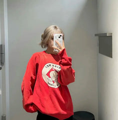 Winter Series SAINT Round Neck Oversized Men Sweater ARIES Print Beige Vintage Pullover Streetwear
