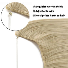 Synthetic Long Wavy No Clip Hair Extension Brown Artificial Fish Line False Hairpiece Natural Hair for Women Heat Resistant