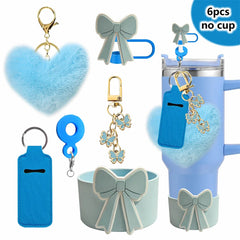 6Pcs Accessory Set For Stanley Cup Water Bottle Handle Strap Straw Cap Protect Bottom Cover Charms Pendant Keychain Decoration