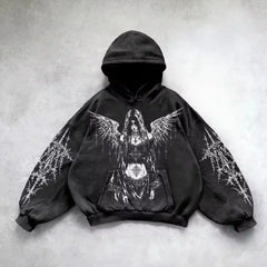Y2K Fashion Hoodie New Gothic Oversize Pattern Print Embroidery Zipper Hoodie Coat Womens Loose Sweatshirt Couple Casual Hoodie