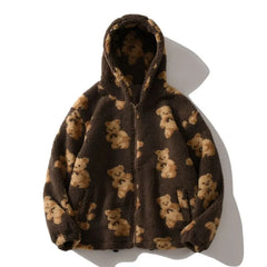 Hoodies Women Sweatshirts Animal Hooded Thickening Leisure Fleece Cartoon Bear Plush Fleece Zipper Pockets Clothing YKDnz7003