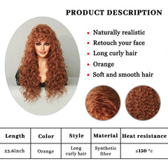 Long Blonde Red Curly Wig Bangs for Black Women Heat Resistant Synthetic Wigs Afro Natural Costume Party Daily Use Fake Hair