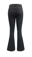Flare Pants Women Mom Jeans Vintage Wide Leg Pants Denim High Waist Holes Pockets High Street Work Party Club Jeans Elegant Y2k