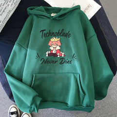 Dream SMP Game Crewneck Hoodie Retro Style Technoblade Never Dies Print Sweatshirt Funny Cartoon Tops Women/Men Kawaii Hoodies