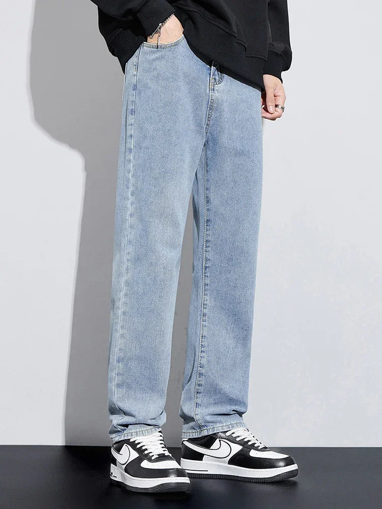 New Autumn Men's Baggy Jeans High Street Fashion Wide Legs Denim Trousers Straight Comfortable Casual Male Pants Streetwear