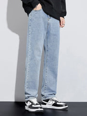 New Autumn Men's Baggy Jeans High Street Fashion Wide Legs Denim Trousers Straight Comfortable Casual Male Pants Streetwear