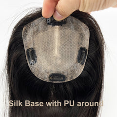 150% Density Human Hair Topper Silicon Skin Base Hairpieces with PU around  Remy Hair Silky Straight Skin Top Hair Toupee