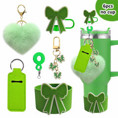 6Pcs Accessory Set For Stanley Cup Water Bottle Handle Strap Straw Cap Protect Bottom Cover Charms Pendant Keychain Decoration
