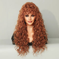 Long Blonde Red Curly Wig Bangs for Black Women Heat Resistant Synthetic Wigs Afro Natural Costume Party Daily Use Fake Hair