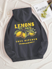 Premium Fresh Lemons Hoodies Womens Fruit Printing Sweatshirts Warm Fleece Tops Soft Comfortable Pullovers Casual Female Clothes