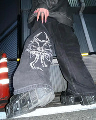 Hip Hop Y2K Jeans Mens  Retro Skull Embroidery Washed Women's Denim Pants New Straight Casual Loose Wide Leg Trouser Streetwear