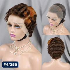 Short Curly Wigs Transparent 13x4 Lace Frontal Wig Natural Burgundy Piano Color Human Hair Wigs for Balck Women Perruque Catalin