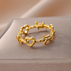 Stainless Steel Rings for Women Aesthetic Heart Gold Color Wedding Ring Vintage Waterproof Wedding Jewelry Prom Accessories Gift