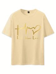 Men's Summer 100% Cotton Fashionable Casual Loose Large Size FAITH HOPE LOVE Printed Sports Round Neck Short Sleeve T-shirt Top