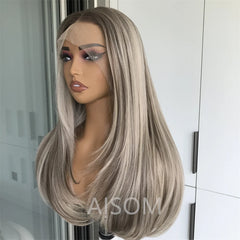 Highlight Blonde Layered Wig Synthetic Lace Front Wig for Women Straight Chocolate Brown Colored Pre Plucked Lace Wig Black