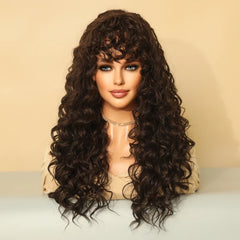 Long Blonde Red Curly Wig Bangs for Black Women Heat Resistant Synthetic Wigs Afro Natural Costume Party Daily Use Fake Hair
