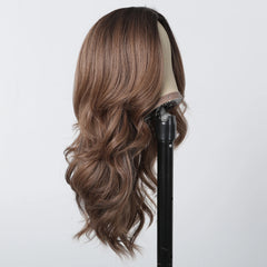 ALAN EATON Ombre Honey Brown Wigs Long Wavy Synthetic Wigs Middle Part Layered Hair Heat Resistant Realistic Fiber Wig Daily Use