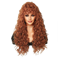 Long Blonde Red Curly Wig Bangs for Black Women Heat Resistant Synthetic Wigs Afro Natural Costume Party Daily Use Fake Hair