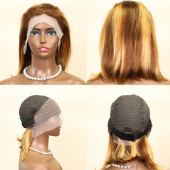 100% Human Hair Wigs 13x4 Lace Human Hair Lace Frontal Wig Ready Wear Bob Wigs 220Density For Black Women 4/27 Color Gold