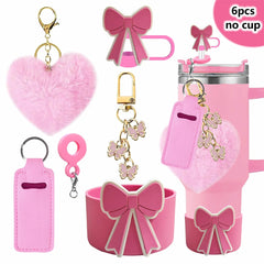 6Pcs Accessory Set For Stanley Cup Water Bottle Handle Strap Straw Cap Protect Bottom Cover Charms Pendant Keychain Decoration