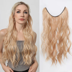 Synthetic Long Wavy No Clip Hair Extension Brown Artificial Fish Line False Hairpiece Natural Hair for Women Heat Resistant