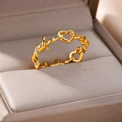 Stainless Steel Rings for Women Aesthetic Heart Gold Color Wedding Ring Vintage Waterproof Wedding Jewelry Prom Accessories Gift
