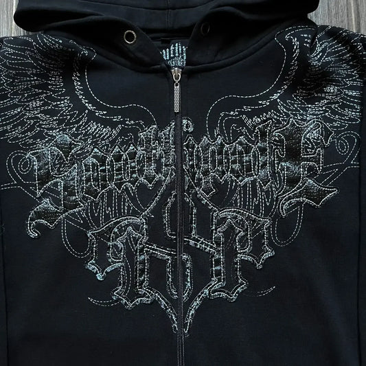 Y2K Fashion Hoodie New Gothic Oversize Pattern Print Embroidery Zipper Hoodie Coat Womens Loose Sweatshirt Couple Casual Hoodie