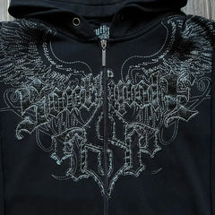 Y2K Fashion Hoodie New Gothic Oversize Pattern Print Embroidery Zipper Hoodie Coat Womens Loose Sweatshirt Couple Casual Hoodie