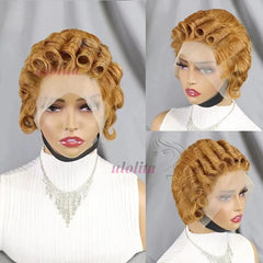 Short Curly Wigs Transparent 13x4 Lace Frontal Wig Natural Burgundy Piano Color Human Hair Wigs for Balck Women Perruque Catalin