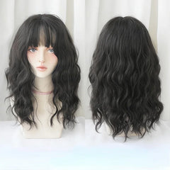 7JHH WIGS Shoulder Length Brown Wig for Women Daily Use High Density Synthetic Layered Brown Bob Wigs with Air Bangs