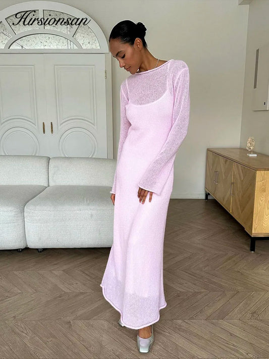 Elastic Knit Long Dresses