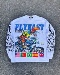 High Street Retro Trendy Brand Fashion Long-sleeved Anime Cartoon Print Oversized Top Men Y2k Harajuku Hip-hop Versatile T-shirt