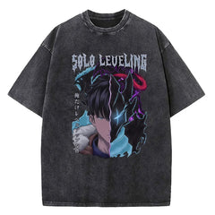 Solo Leveling Washed T-shirt Cotton High Quality teen Pastel Pop Culture Vintage 80s t shirt University Breathable 2000s Digital