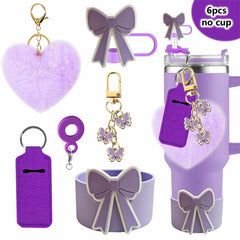 6Pcs Accessory Set For Stanley Cup Water Bottle Handle Strap Straw Cap Protect Bottom Cover Charms Pendant Keychain Decoration