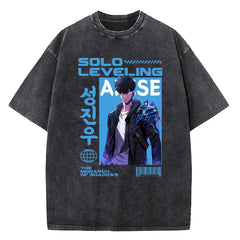 Solo Leveling Washed T-shirt Cotton High Quality teen Pastel Pop Culture Vintage 80s t shirt University Breathable 2000s Digital
