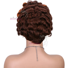 Short Curly Wigs Transparent 13x4 Lace Frontal Wig Natural Burgundy Piano Color Human Hair Wigs for Balck Women Perruque Catalin