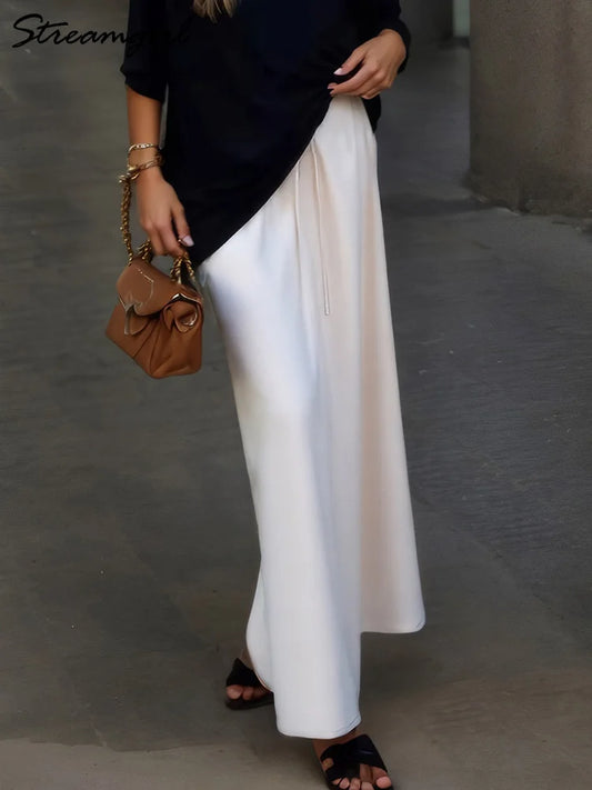 Long Black Satin Skirts