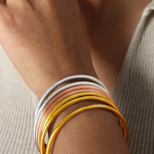 5pcs/set Stainless Steel Bracelet Bangles For Women 18K Gold Plated Waterproof No Tarnish Women's Minimalist Bracelets Bangle