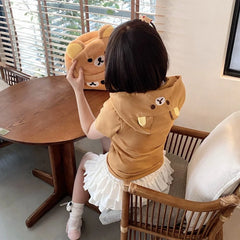 Rilakkuma Cute Cartoon Hoodie Zip-up Hoodie Teddy Bear Ears Long Sleeve Jacket Fashion Women's Casual Cardigan Cotton Clothing