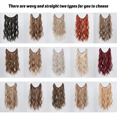 Synthetic Long Wavy No Clip Hair Extension Brown Artificial Fish Line False Hairpiece Natural Hair for Women Heat Resistant