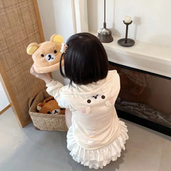 Rilakkuma Cute Cartoon Hoodie Zip-up Hoodie Teddy Bear Ears Long Sleeve Jacket Fashion Women's Casual Cardigan Cotton Clothing