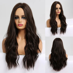ALAN EATON Ombre Honey Brown Wigs Long Wavy Synthetic Wigs Middle Part Layered Hair Heat Resistant Realistic Fiber Wig Daily Use