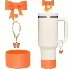 3Pcs Bow Straw Cap Covers Toppers Accessories for Stanley Cups Reusable Cute Silicone Straw Tips Water Bottle Protective Boot