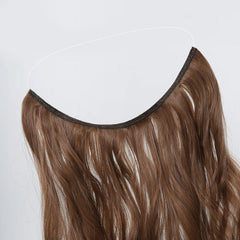 Synthetic Long Wavy No Clip Hair Extension Brown Artificial Fish Line False Hairpiece Natural Hair for Women Heat Resistant