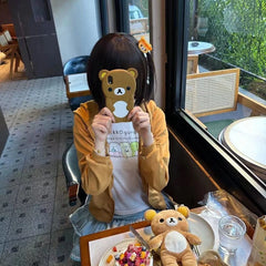 Rilakkuma Cute Cartoon Hoodie Zip-up Hoodie Teddy Bear Ears Long Sleeve Jacket Fashion Women's Casual Cardigan Cotton Clothing