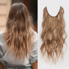 Synthetic Long Wavy No Clip Hair Extension Brown Artificial Fish Line False Hairpiece Natural Hair for Women Heat Resistant