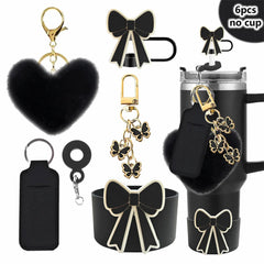 6Pcs Accessory Set For Stanley Cup Water Bottle Handle Strap Straw Cap Protect Bottom Cover Charms Pendant Keychain Decoration