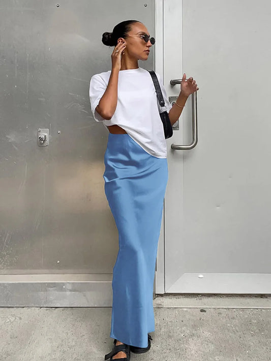 Elegant Satin Black Trumpet Skirts