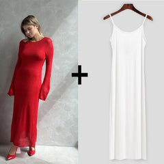 Elastic Knit Long Dresses